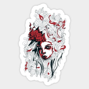girl’s face on a floral background Sticker